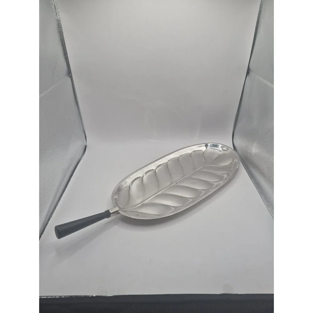 Vintage Silver Plate Banana Leaf Tray with Wood Handle Sheffield Silver Co. USA